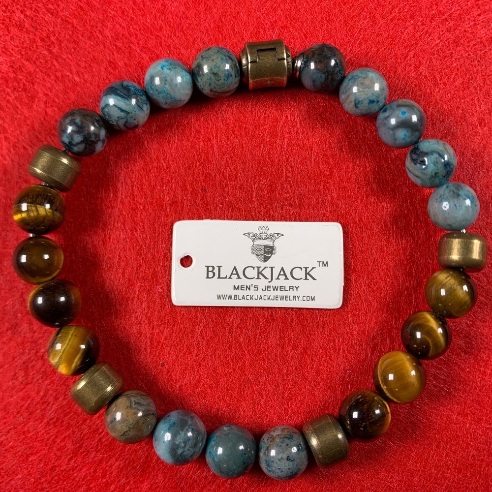 Blue Crazy Lace Tiger Eye Gold Plated Stainless